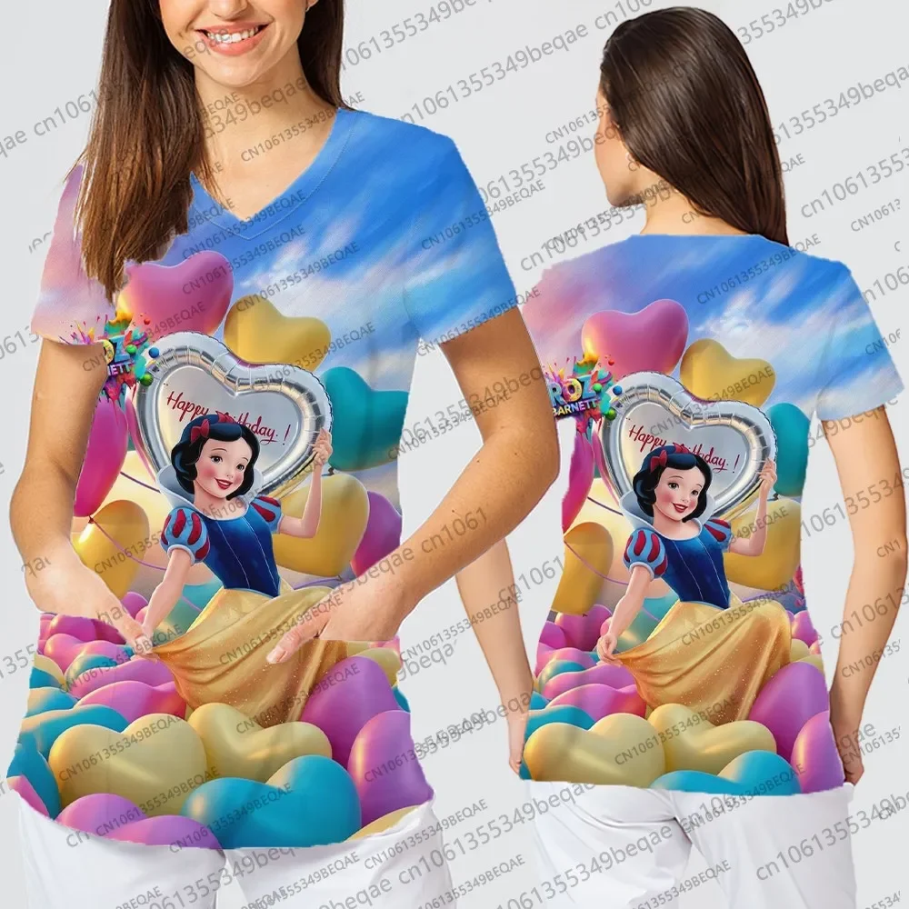 العصرية Y2k نمط الخامس الرقبة المرأة تي شيرت قصيرة الأكمام تنفس ممرضة موحدة ديزني مستوحاة تصميم الإناث الزي غير رسمي #4