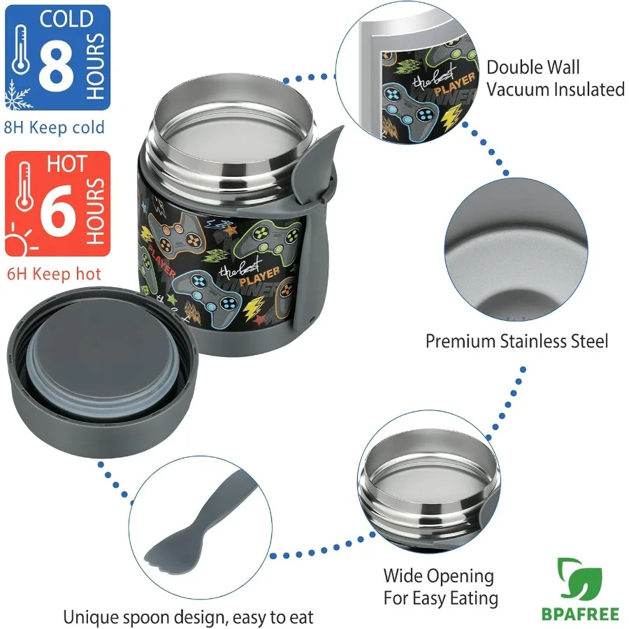 Set di contenitori per il pranzo Bento con contenitori per il pranzo termici a prova di perdite per zuppa da 10 once con design a 4 scomparti Thermo Hot Fo isolato