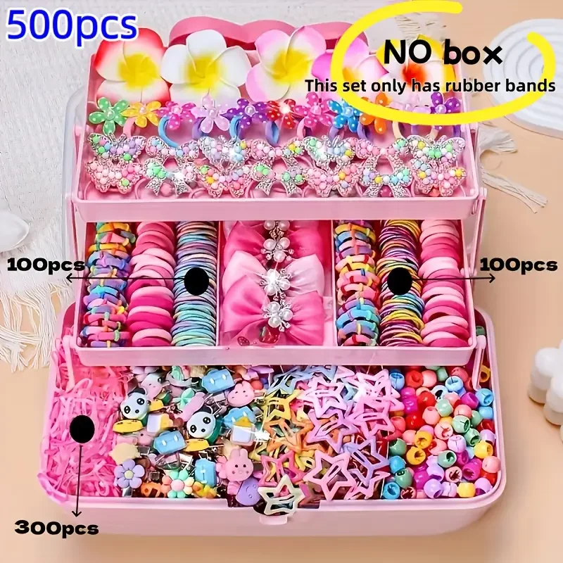 500/551 piezas de un set de accesorios para el cabello para niña con temática rosa para el Día de San Valentín. Adecuado para ocasiones festivas.