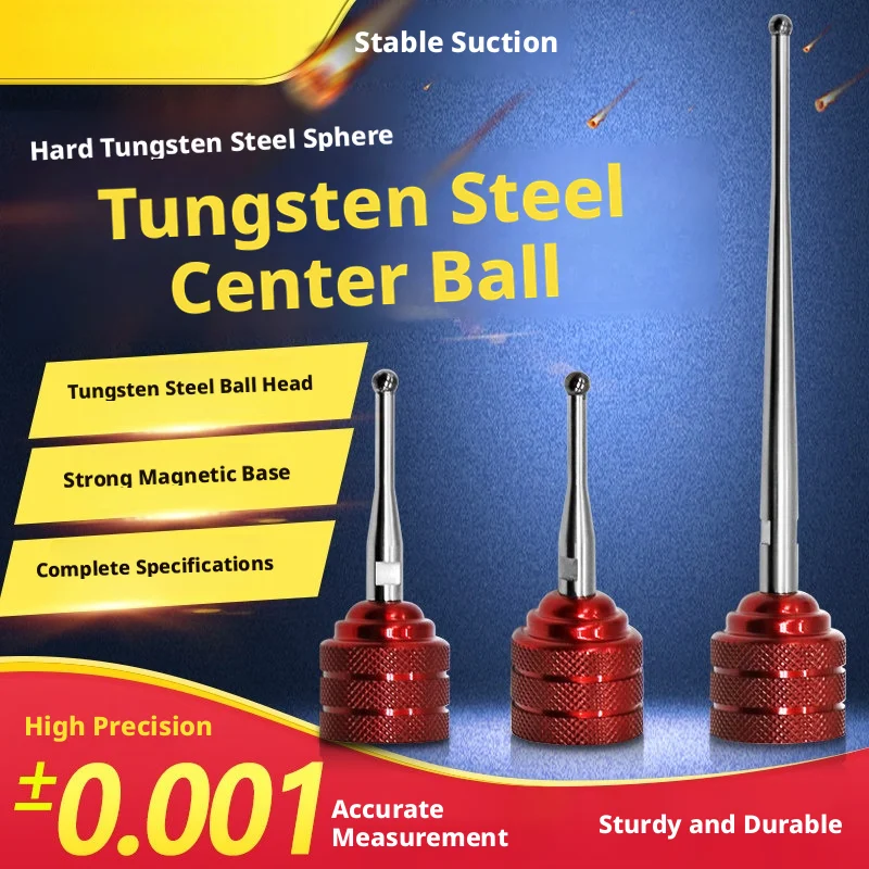 Tungsten Carbide Centering Ball, Strong Magnet Base, ±0.002mm, Polished, Rust-Resistant, for EDM & CNC Milling, 2-10mm Ball Dia