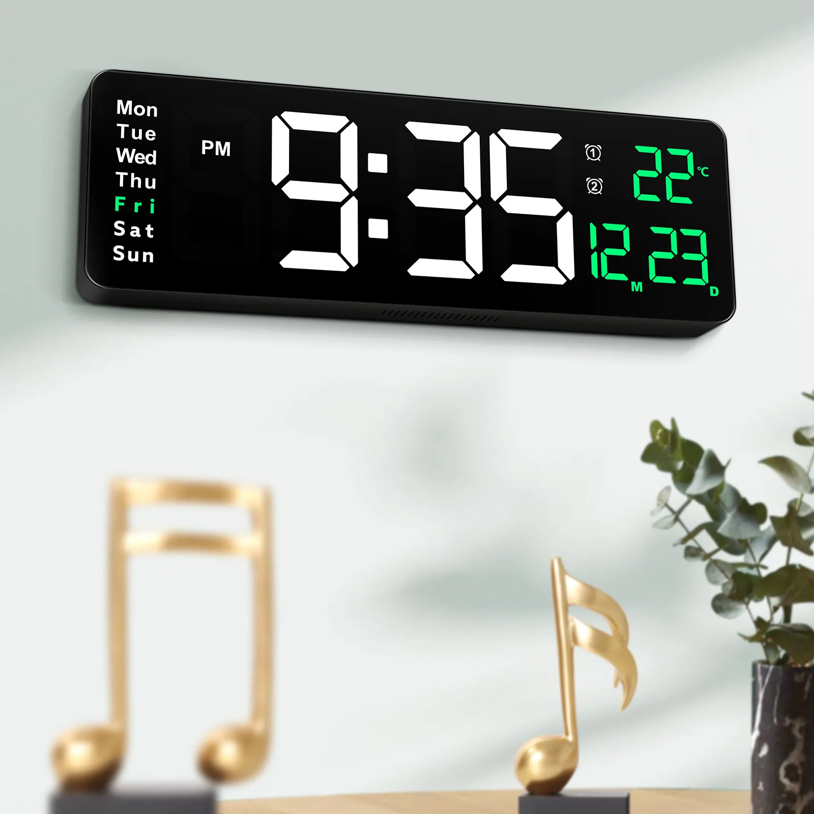 

1 шт. Цифровые настенные часы с большим LED-дисплеем 39 см, отображением температуры и даты, будильником, пультом ДУ, питанием от USB, современные домашние часы