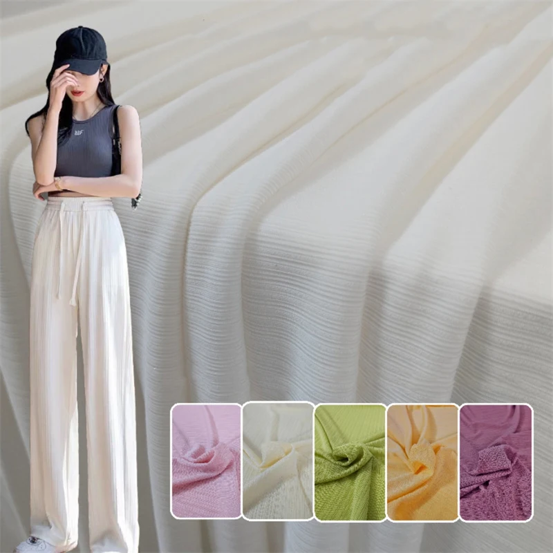 

Elastic Ice Silk Pleated Fabric Fabric Solid Color Knit Stripe Breathable Clothing Fabric for Spring Summer Clothes Dress Pants