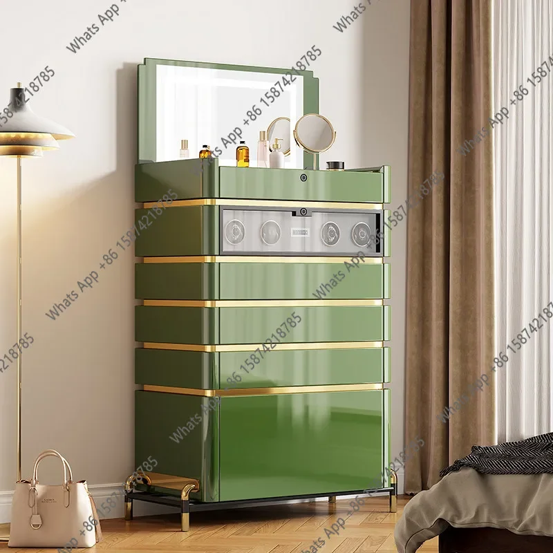 X69 Solid Wood Jewelry Cabinet Modern Simple Jewelry Storage Watch Shaker Bucket Cabinet Smart Mirror Fingerprint Lock Cabinet