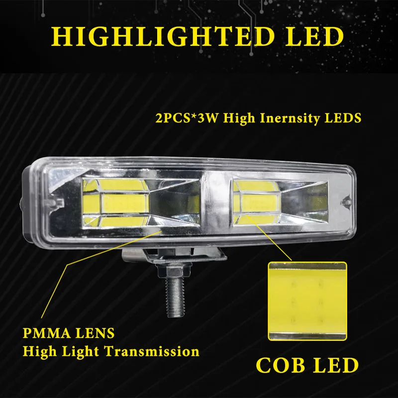 Car LED Work Light COB 2SMD LED High Bright Spotlight Light Bar 6000K White 4x4 Offroad Truck SUV ATV Tractor Auto Accessories