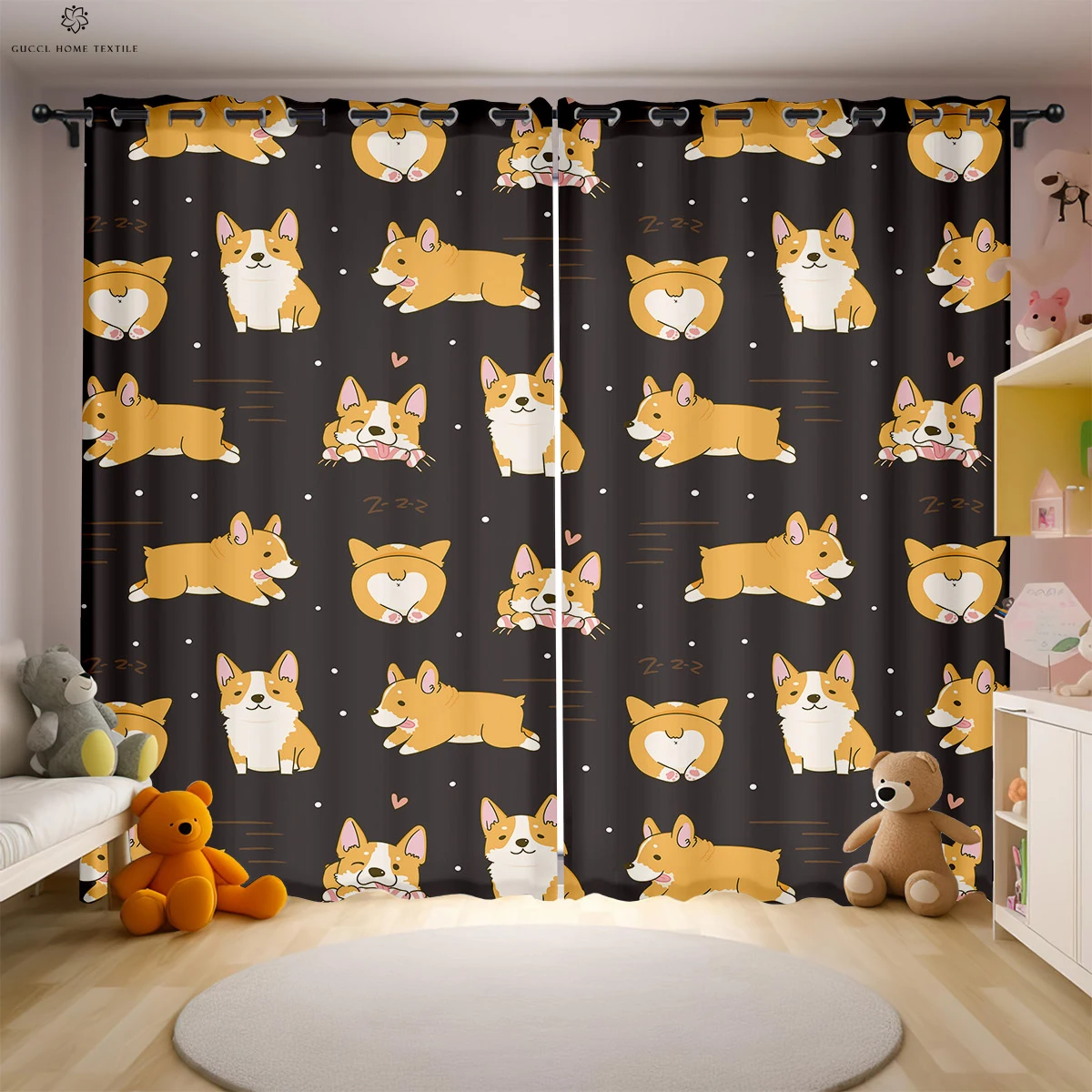 Cortinas Cortinas con estampado de perro de dibujos animados 100% poliéster Dormitorio Sala de estar Cortinas decorativas para habitación de niños 2 piezas