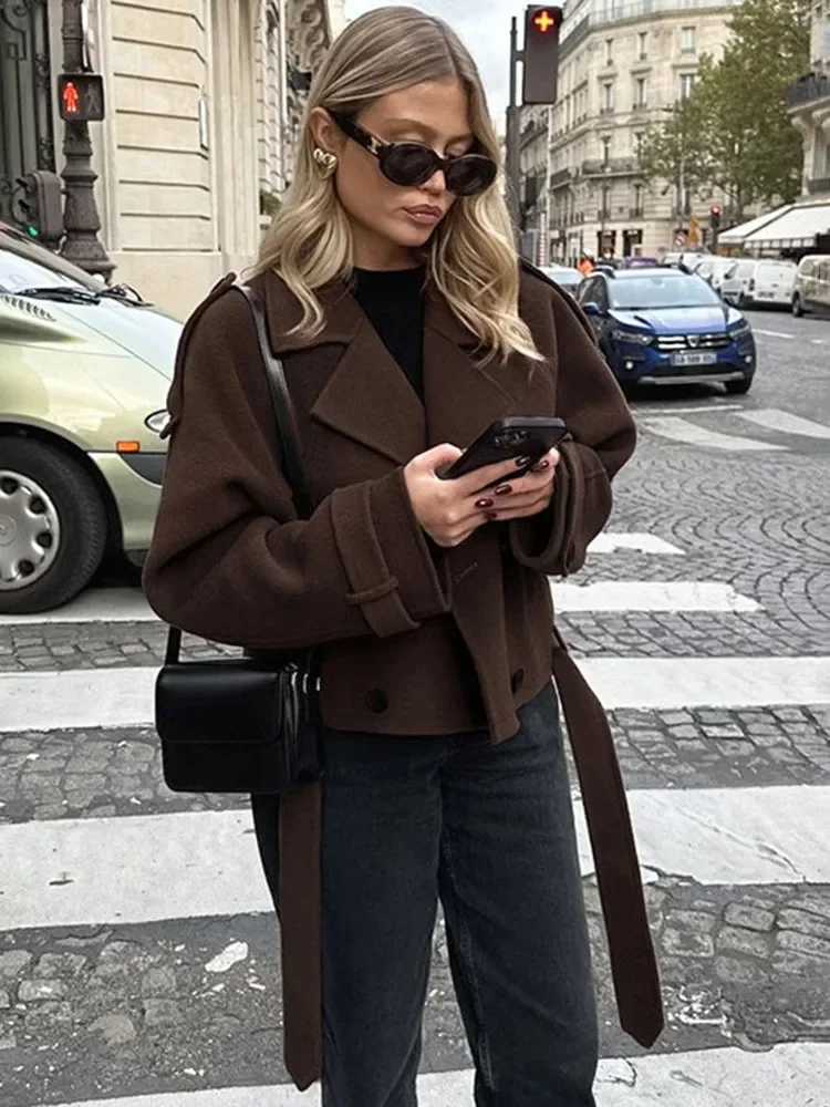 Trendix Casual Lapel Jacket For Women Long Sleeve Elegant Patchwork Short Cardigan Femme 2024 Autumn Winter Vintage Outwear
