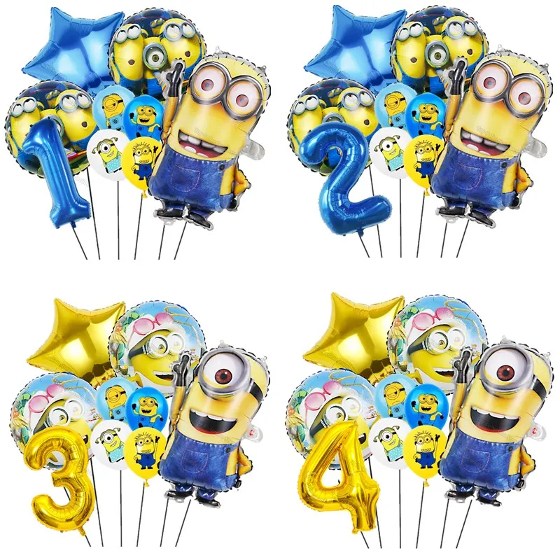 9pcs/Set Minions Foil Balloons Yellow Man 18in Round Inflate Helium Globos Latex Ballon Party Supplies Baby Shower Decorations