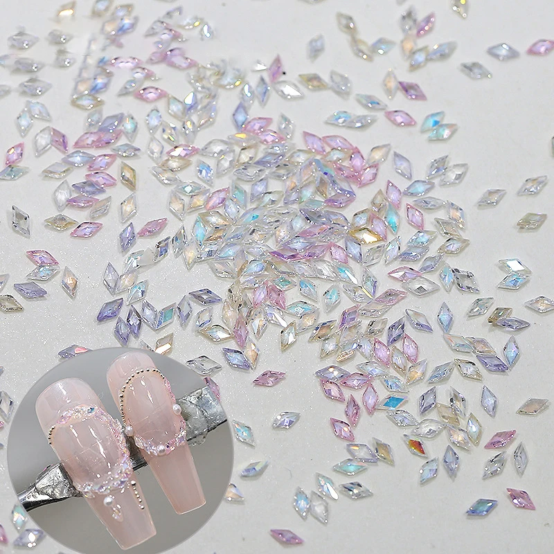 50Pcs Mini Size Glitter Nail Rhinestones Colorful High Sparking Rhombus Crystal Gems 3D Nail Art Decorations Nail Charms Manicur