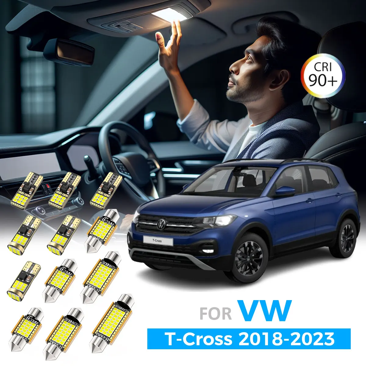 

AENVTOL 9 шт. Canbus для VW Volkswagen T-Cross Tcross 2018 2019 2020 2021 2022 2023 светодиодная лампа комплект внутреннего освещения автомобильные аксессуары