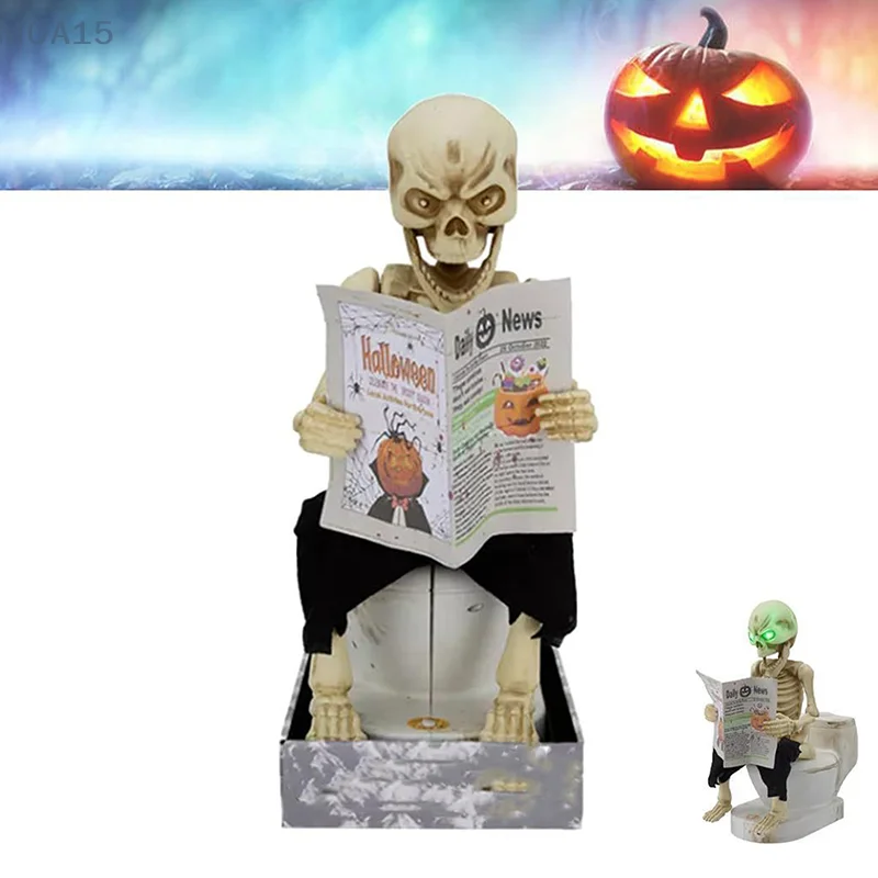 Farting Skeleton On Toilet Halloween Skeleton Toilet Resin Decor Home Horror LED Lighting Atmosphere Decor Skeleton Home Decor