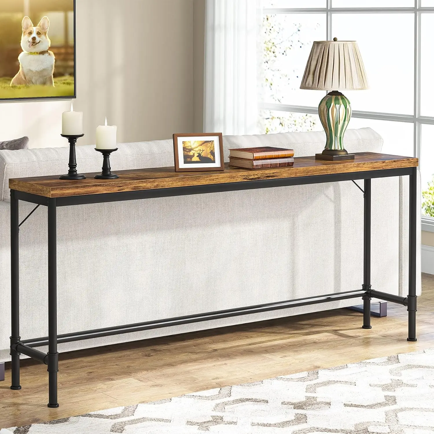70.9 Inch Extra Long Console Table, Narrow Sofa Table Behind Couch, Rustic Entryway Hallway Industrial Bar Table for Living Room view 2