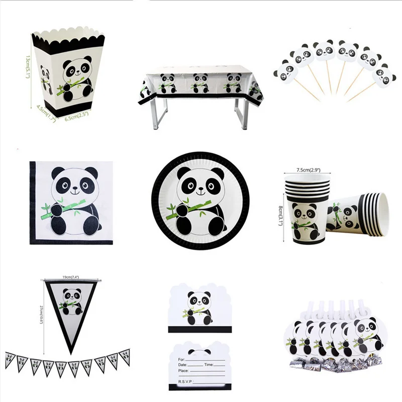 10pcs Panda tableware panda disposable cutlery set dinner plate children birthday party decoration cutlery set paper cup tissue