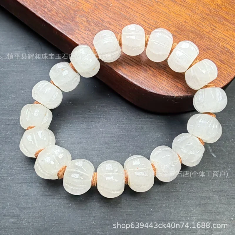 Nepal Old Material White Crystal Pumpkin Bead Single Strand Bracelet Ancient Style Lantern Bead Ethnic Style Buddhist Bead Brace