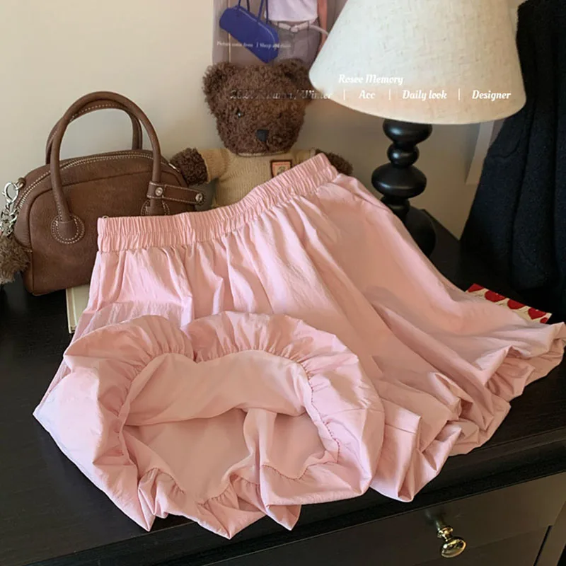 Kawaii Elastic High Waist Shorts For Women 2025 Summer New Casual Loose Basic Pink White Short Pants Y2K Korean Woman Clothing