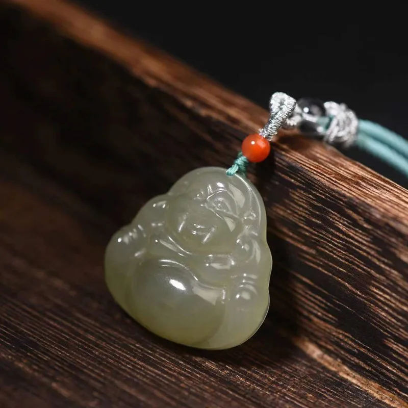 

Natural Hetian Jade Light Blue Buddha Pendant Necklace for Men Women Stylish Elegant Lucky Jewelry Gifts