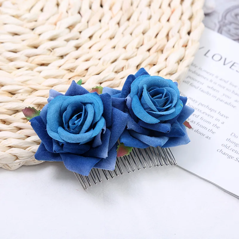 Velvet Cloth Artificial Flower Hair Comb for Women Simulationeing Rose Wedding Festival Brides Tiaras And Headdresses Accessorie