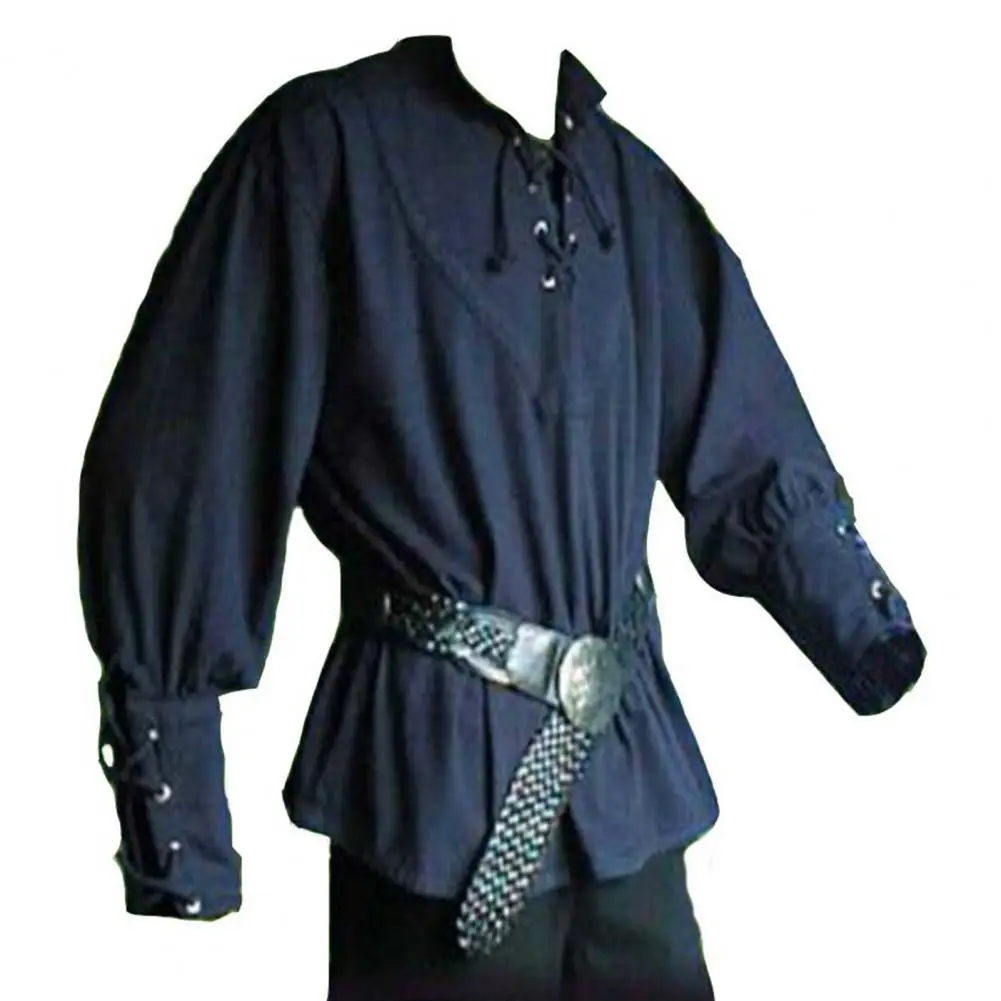 Camisa de manga larga Medieval renacentista para hombre, Tops casuales de vendaje, camisa de Caballero del propietario de Halloween, disfraz de