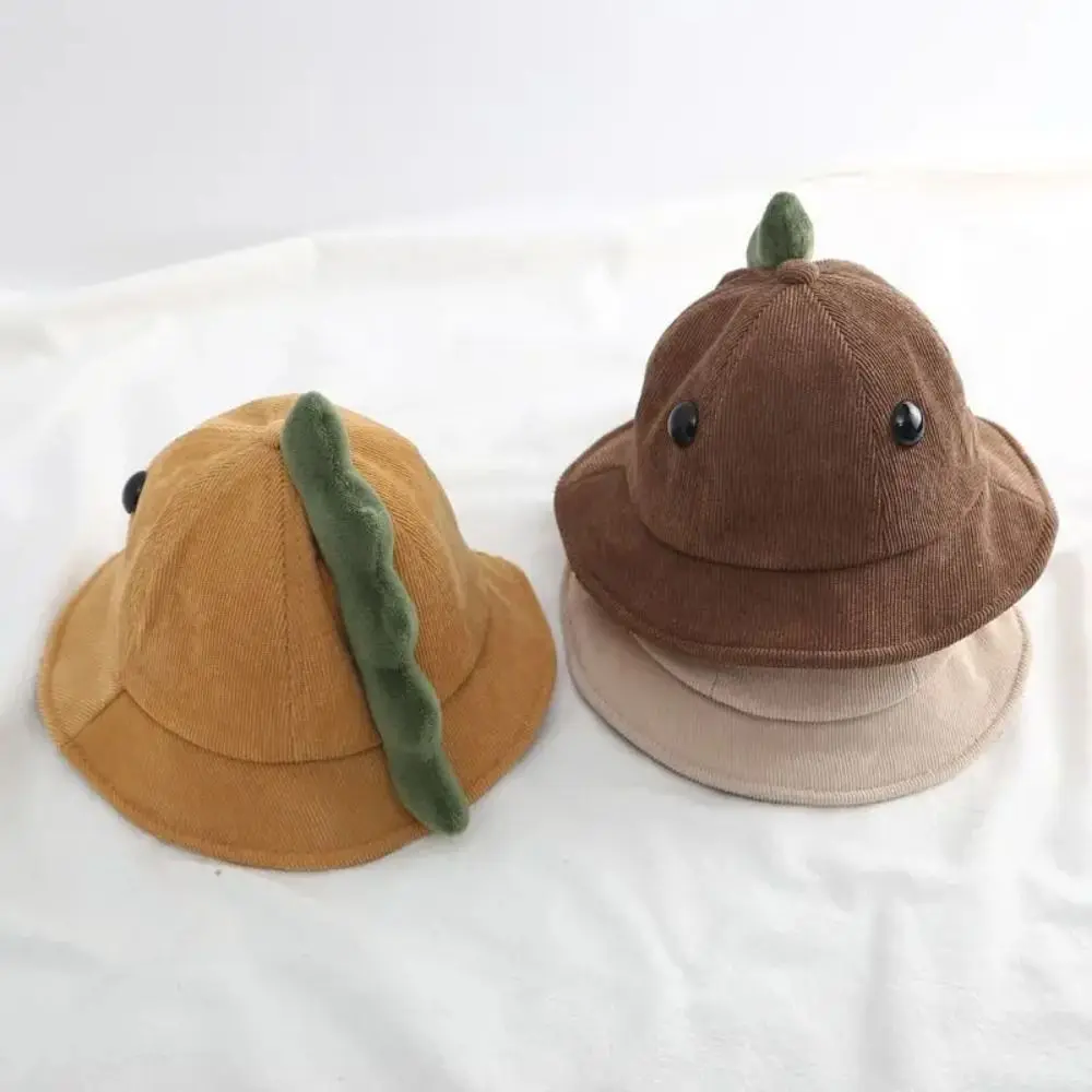 

3D Design Dino Baby Fisherman Hat Unisex Design Warm Material Korea Plaid Bucket Hat Cute Style Cartoon Baby Fisherman Cap