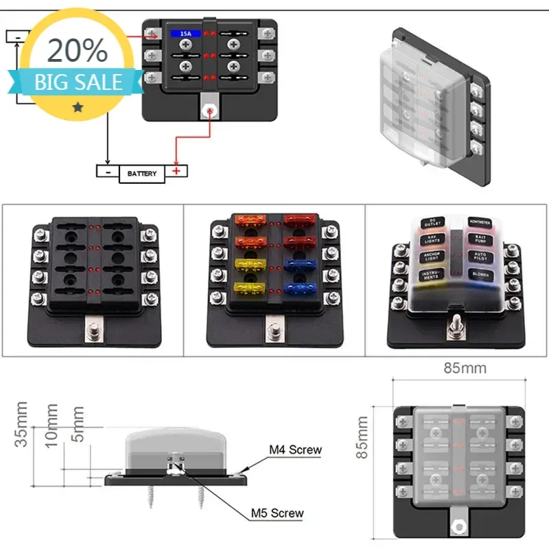 Universal Car 6 Way 8 Way Blade Fuse Terminal Block Auto Track Fuse Holder Box Wiring Power Connector Switch With Light 12V 24V