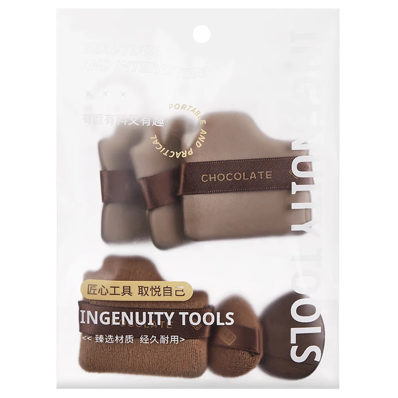 GECOMO 6 PCS 초콜릿 파우더 퍼프 세트, 습식 및 건식 스펀지, 부드러운 가죽 플로킹 메이크업 쿠션