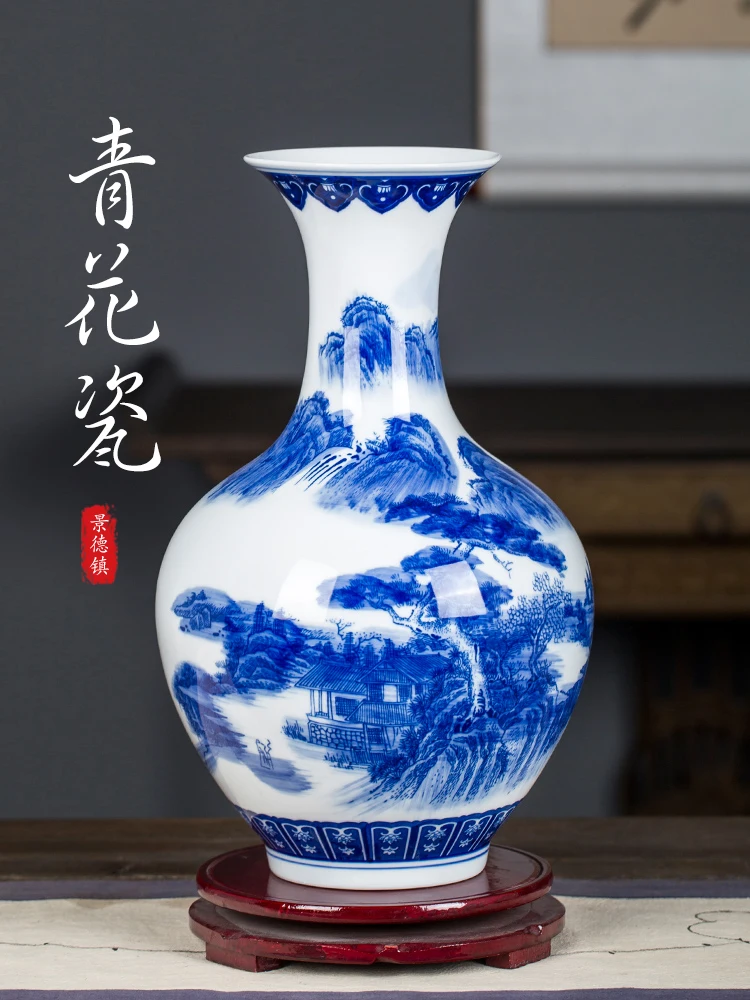 

Jingdezhen Porcelain New Chinese Blue And white Pottery Vase Ornaments Living Room Entrance Antique Flower Arrangement Museum