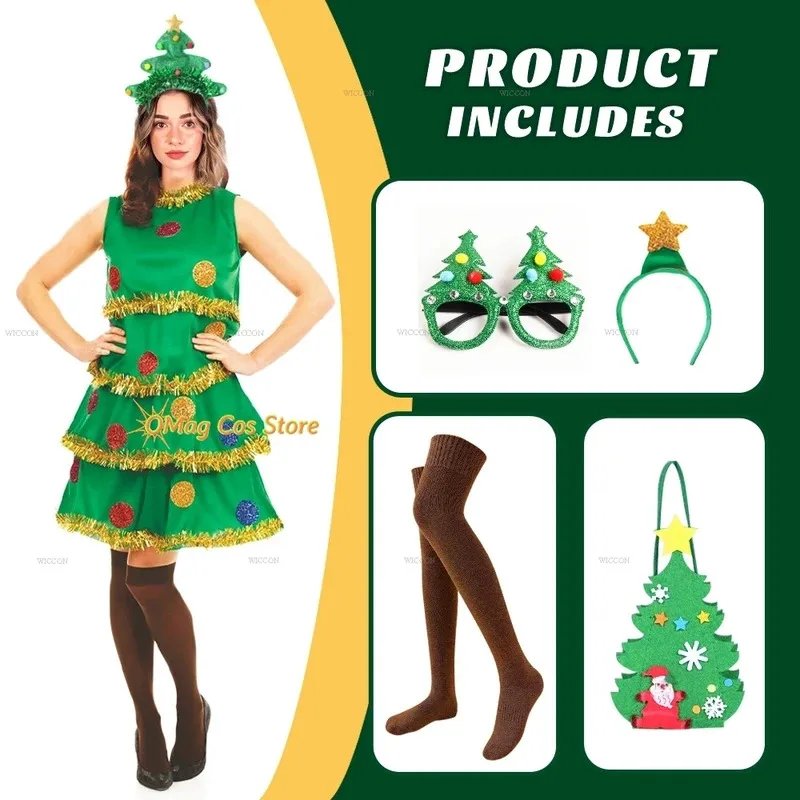 

COSda@Women Christmas Tree Cosplay Costume Green Pleated Sleeveless Tiered Dress Socks Fancy Outfit Christmas 2025 New Year Part