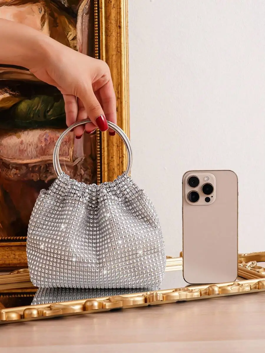 

Rhinestone Evening Clutch Bag With Double Ring Handle For Party Wedding Prom