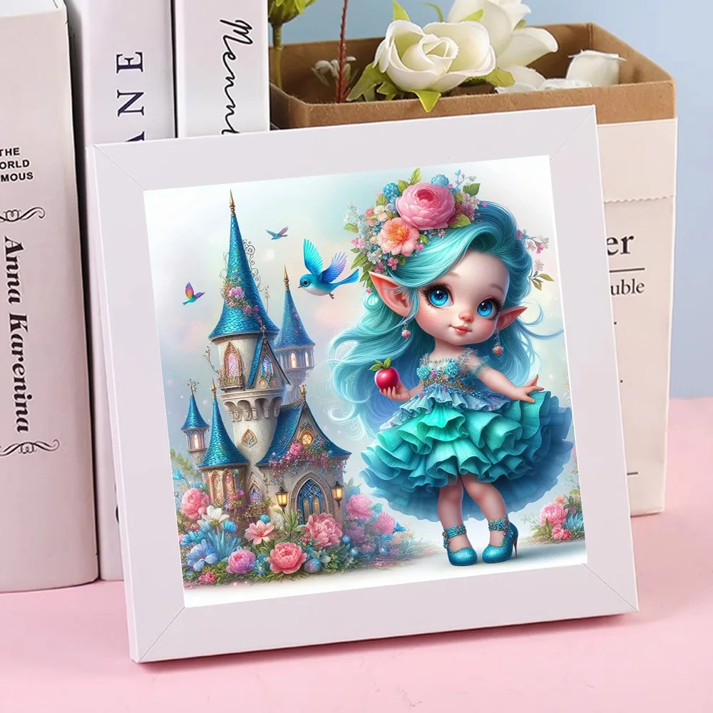 Cartoon Fantasy Castle Girl and Bird 5D Full Circle Diamond Painting Set Cute Princess Dress Girl DIY Diamond Mosaic Embroidery