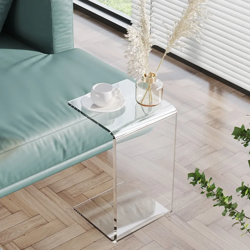 2 pieces transparent acrylic side table Mini living room sofa bedside table with small corner table