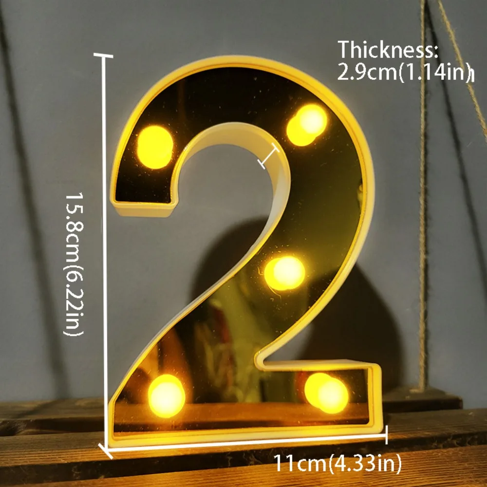 Gold 16CM Letters Lights Luminous Creative Battery Lamp Battery Powered Mirror-Shaped Golden Numbers Led Lights Birthday Scene