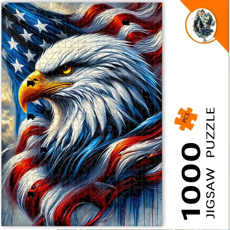 Adler- und amerikanische Flaggen-Puzzle 500 Stück/1000 Stück für Erwachsene – interaktives Familienspiel, Raummatt-Bonding-Aktivität – Junggesellenabschied,