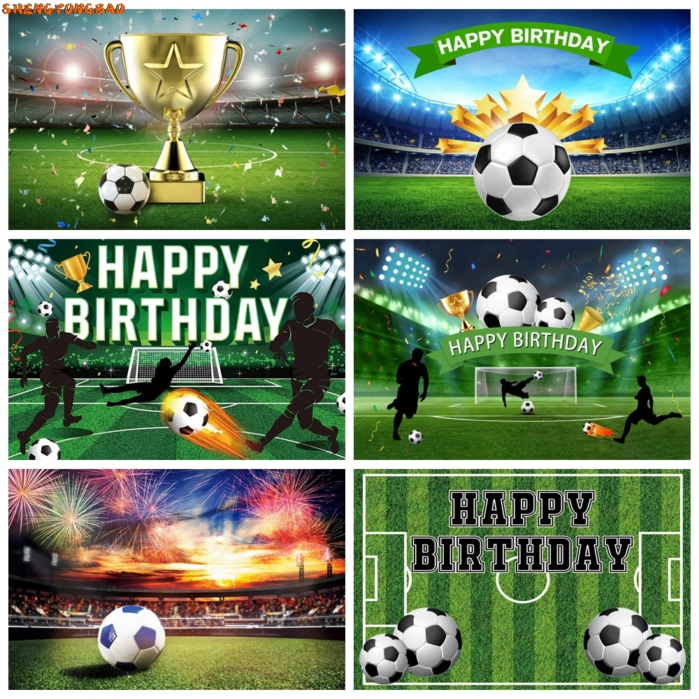 

Football Backdrop for Birthday Party Boy Real Madrid Stadium Grassland Football Field Custom Photography Background Decor Props
