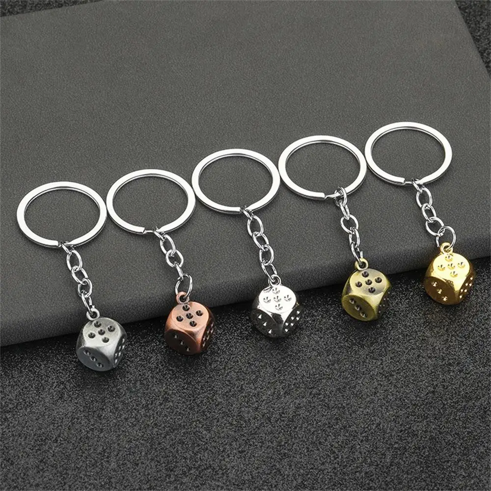 New Dice Key Chain Metal Personality Dice Model Alloy Keychain Gift Stainless Steel Good Luck Car Key Ring