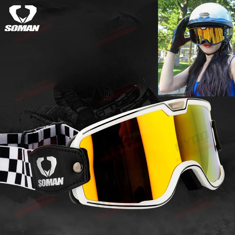 

Latest Motorcycle Retro Goggles T5 Sunglasses Anti Slip Strap UV Outdoor Helmet Windshield for Men and Women FourSeasons Edition