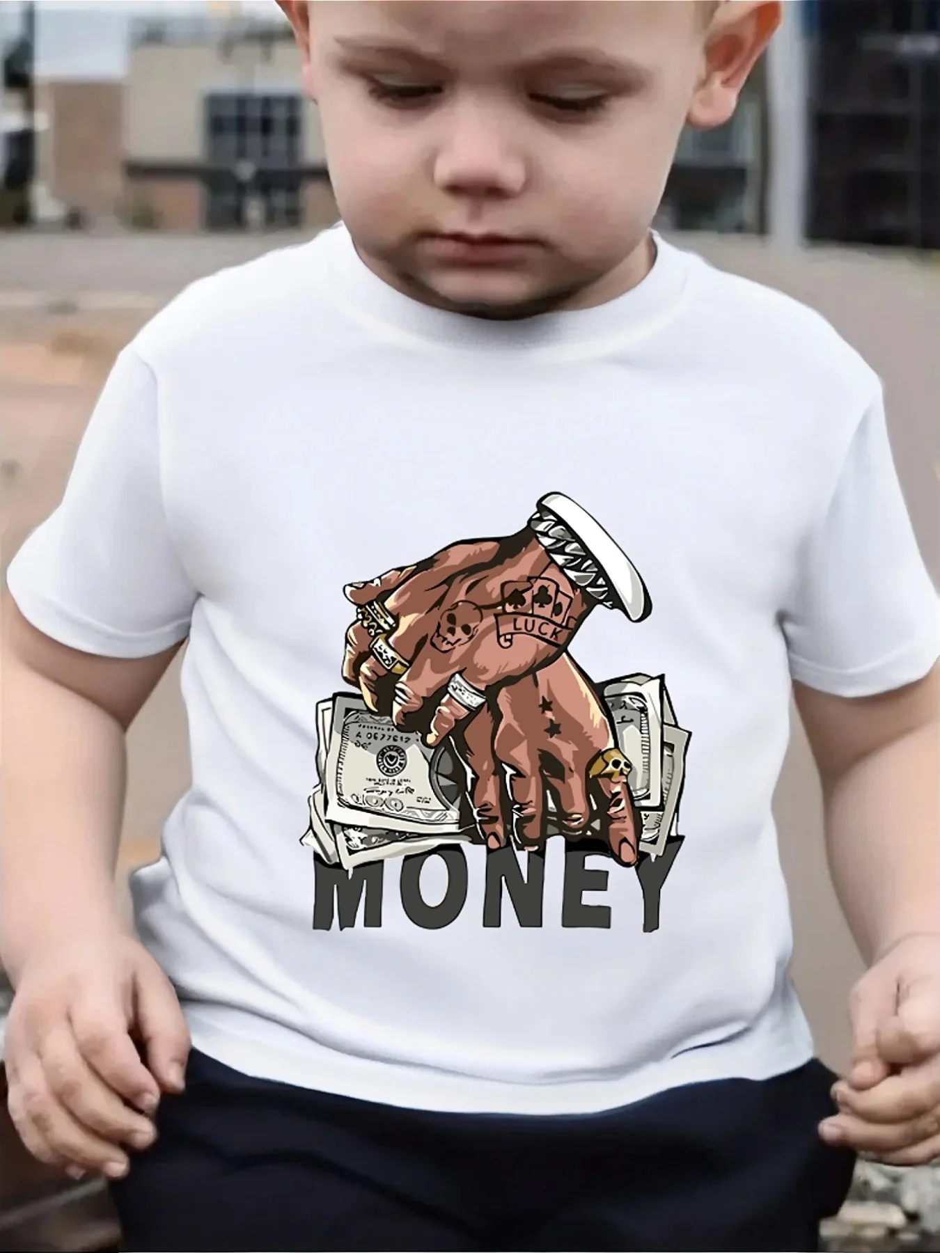 Cute Money Tattoo Hands Cash Print Family Matching T Shirt Boys Girls Short Sleeve Parent Child Soft Cotton Casual Daily Tops