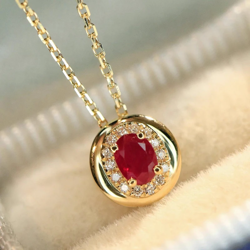 Huitan Luxury Women Pendant Necklace Gold Color Charming Wedding Engagement Accessories Inlaid Shiny Red CZ Trendy Jewelry Gift