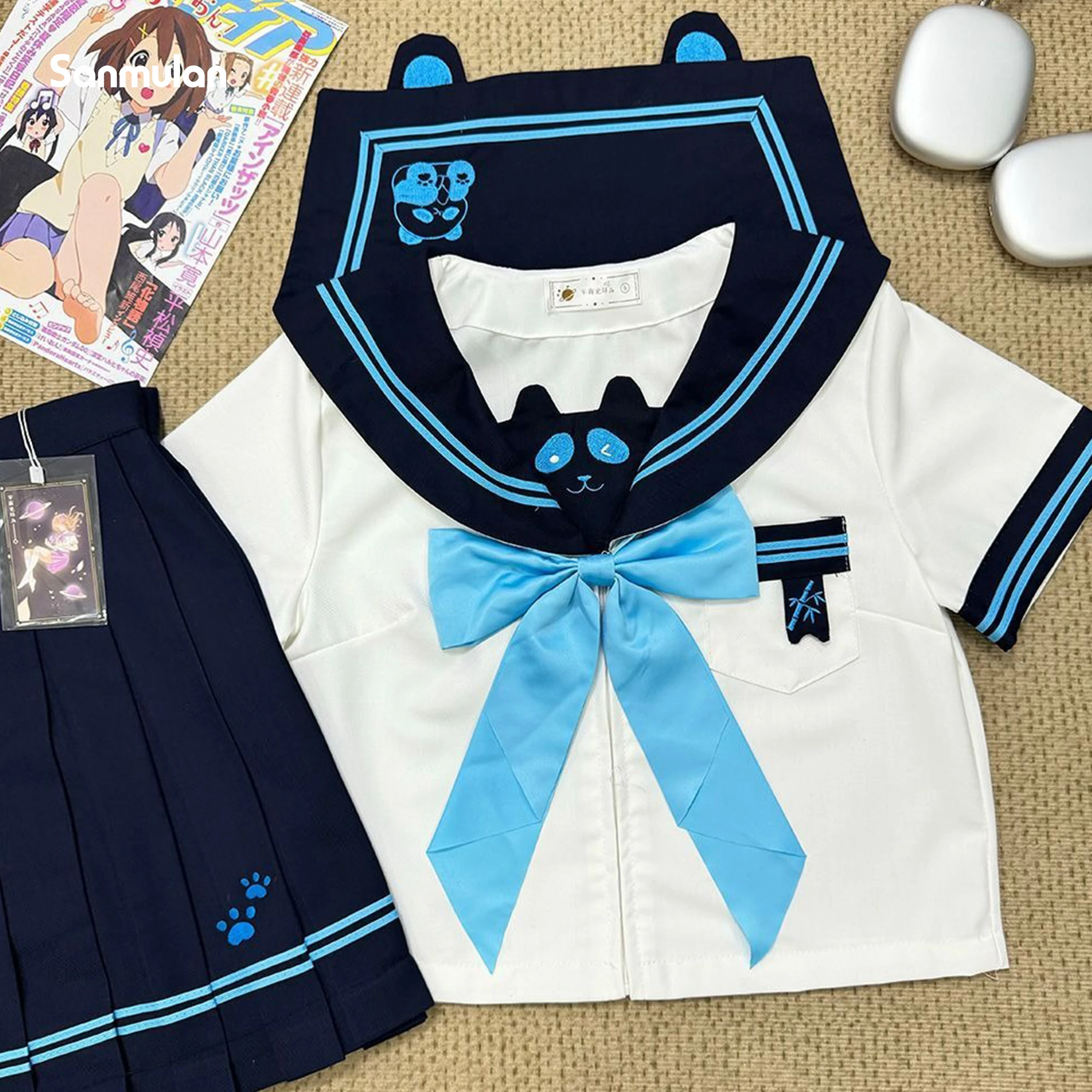 Japanese sailor uniform JK sweet academic aesthetic available long short-sleeve featuring a panda motif variety of color options