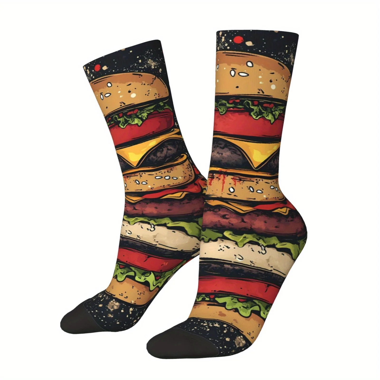 

Unisex Outdoor Socks with Hamburger Print Breathable Comfortable for Hiking Sports Casual Wear Fun Food Design Sock