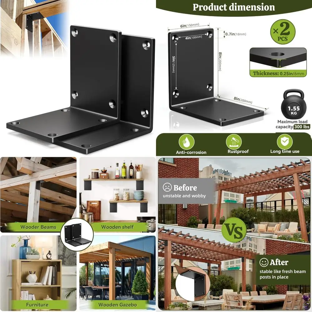 

Heavy-Duty Steel I-Brackets for 8x8x6 Wood Posts, Corner Brackets, Post to Beam Connectors, Fireplace Mantel Support