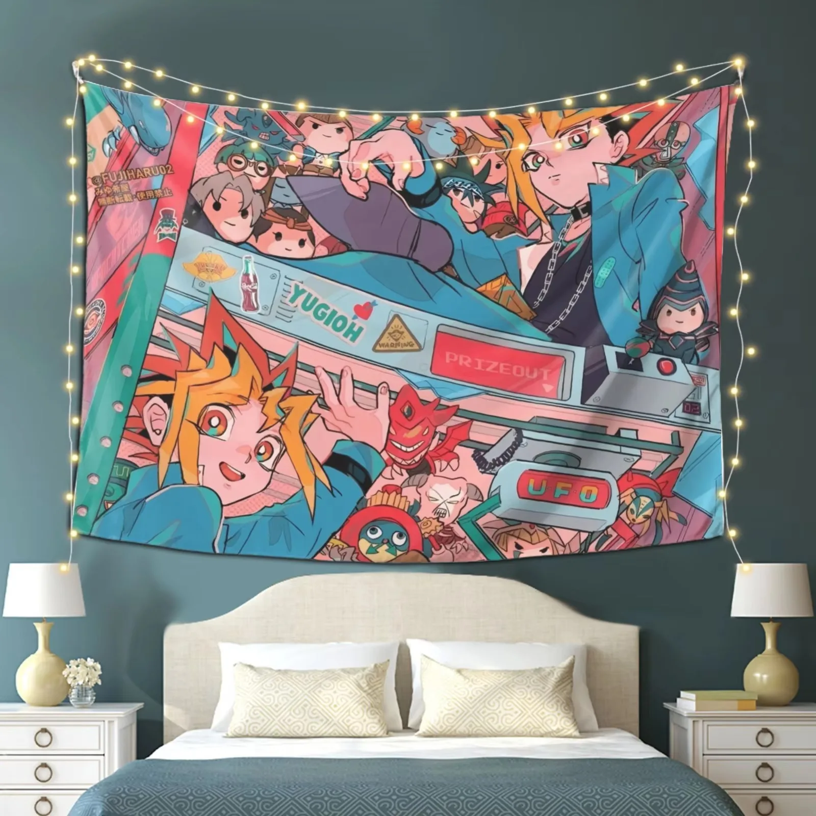 Yu-Gi-Oh! Tapestry, Vibrant Anime Characters Arcade Elements Wall Hanging for Bedroom Living Room Dorm Aesthetic Home Decor Gift