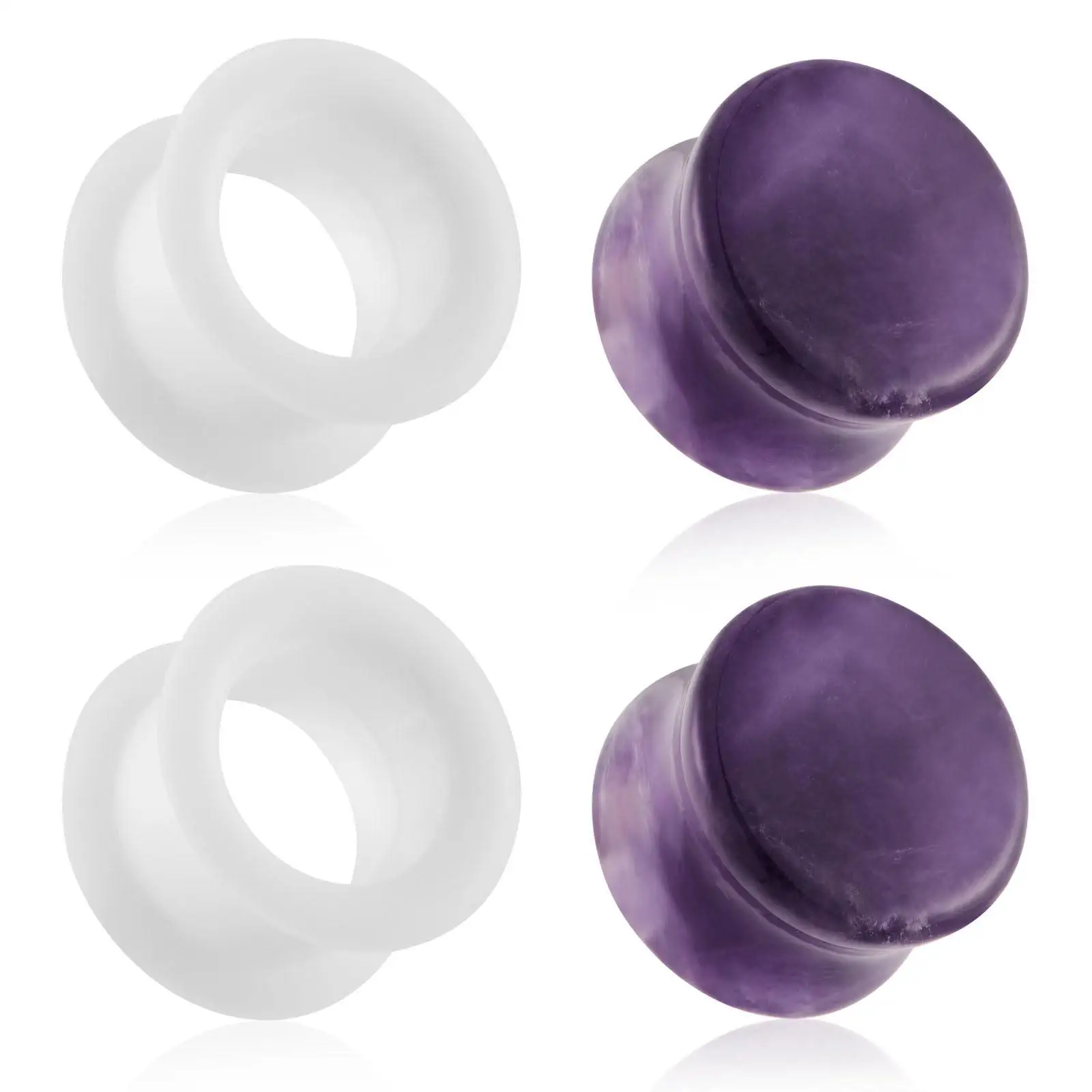 2/4pcs Stone Silicone Mixed Ear Tunnels Stretchers Expander Gauges Double Flared Flesh Ear Piercing Jewelry for Women Men 6-20mm