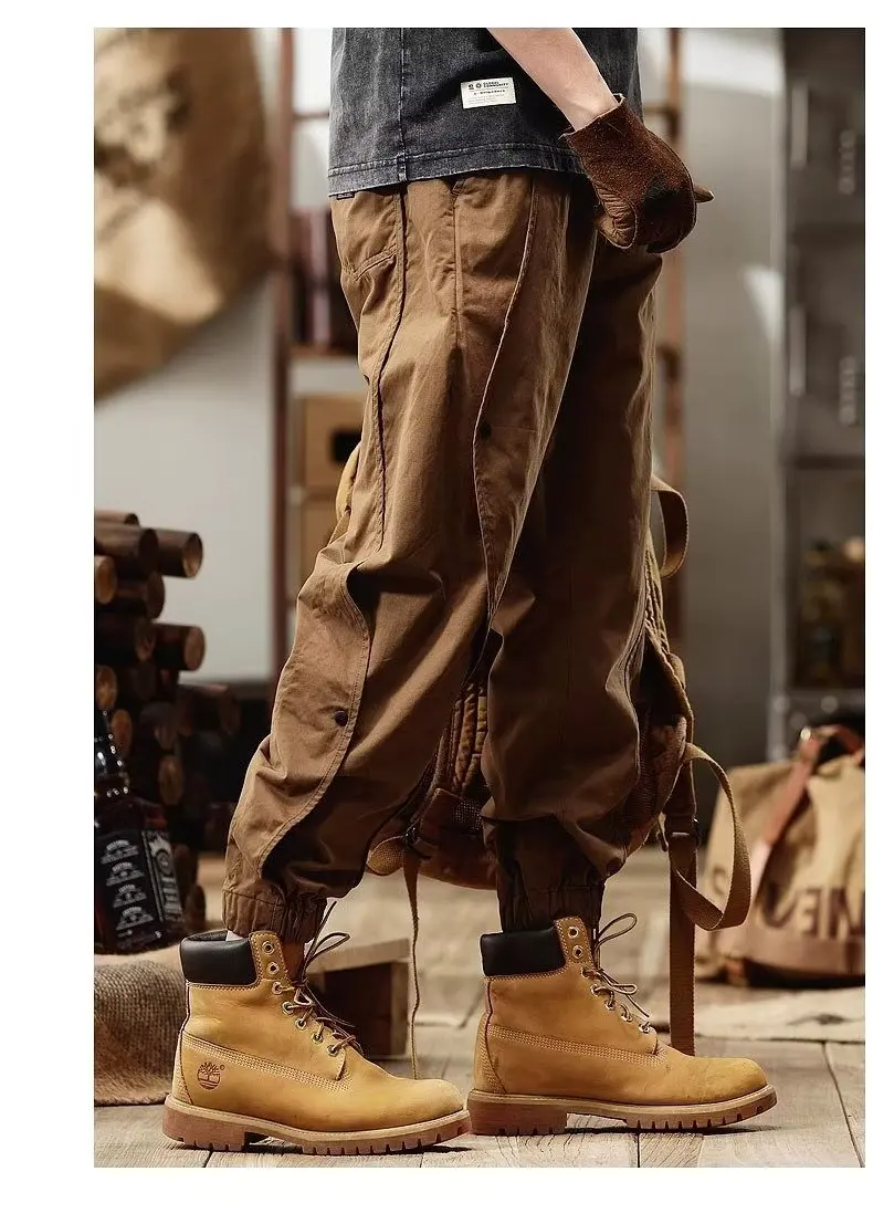 Outdoor functional workwear paratrooper pants  men's summer trendy straight leg casual  hh retro high street loose pants