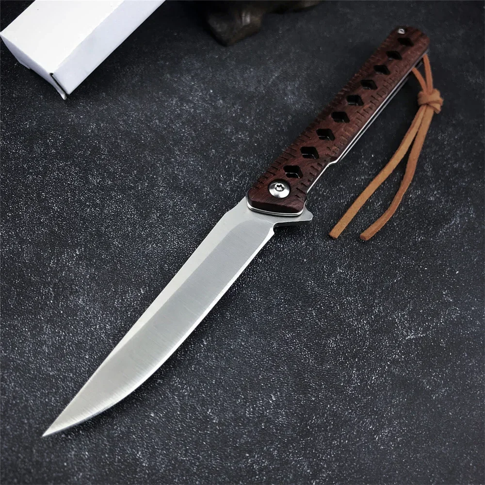 Folding Pocket Knife D2 Blade Rosewood Handle Tactical Hunting Camping Survival EDC Outdoor Hiking Cutting Rescue Tool Knife