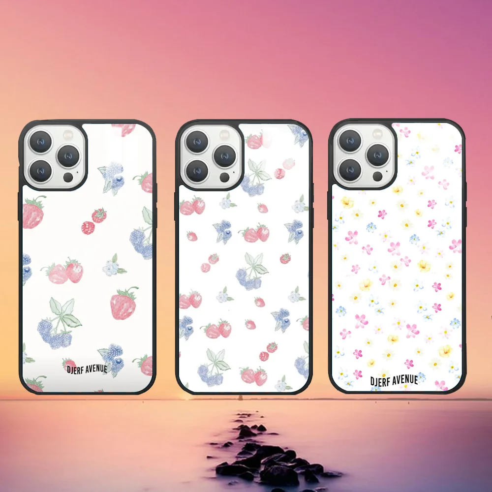 Djerf Summer Berries Print Avenue Phone Case For iPhone 16 15 14 13 12 11 Pro Max Plus Mini PC Fashion High Quality mirror case