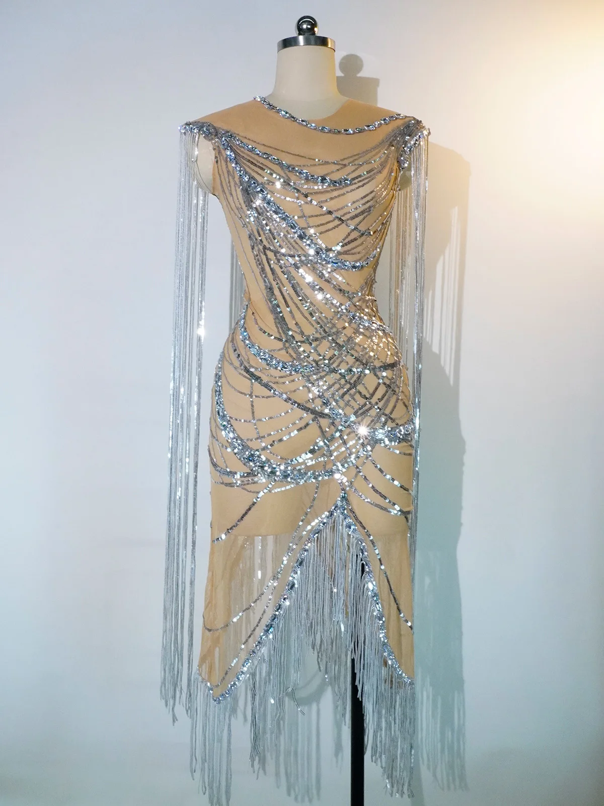 Sexy Strass Fransen Kleid Frauen Sparkly Prom Geburtstag Hochzeit Kostüm Drag Queen Festival Outfit Bühne Leistung Club Tragen