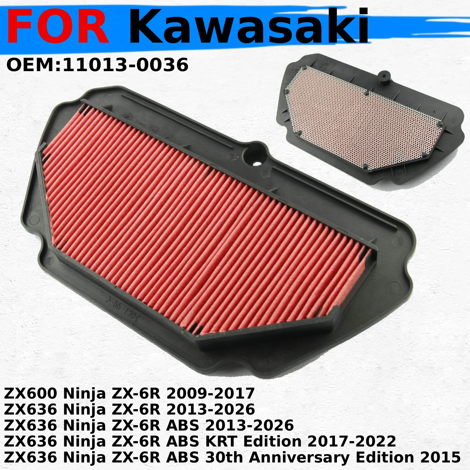 For Kawasaki NINJA ZX-6R ZX636 2009-2016 Motorcycle Air Filter OEM 11013-0036 High Flow Air Intake Filter With Red Filter Media
