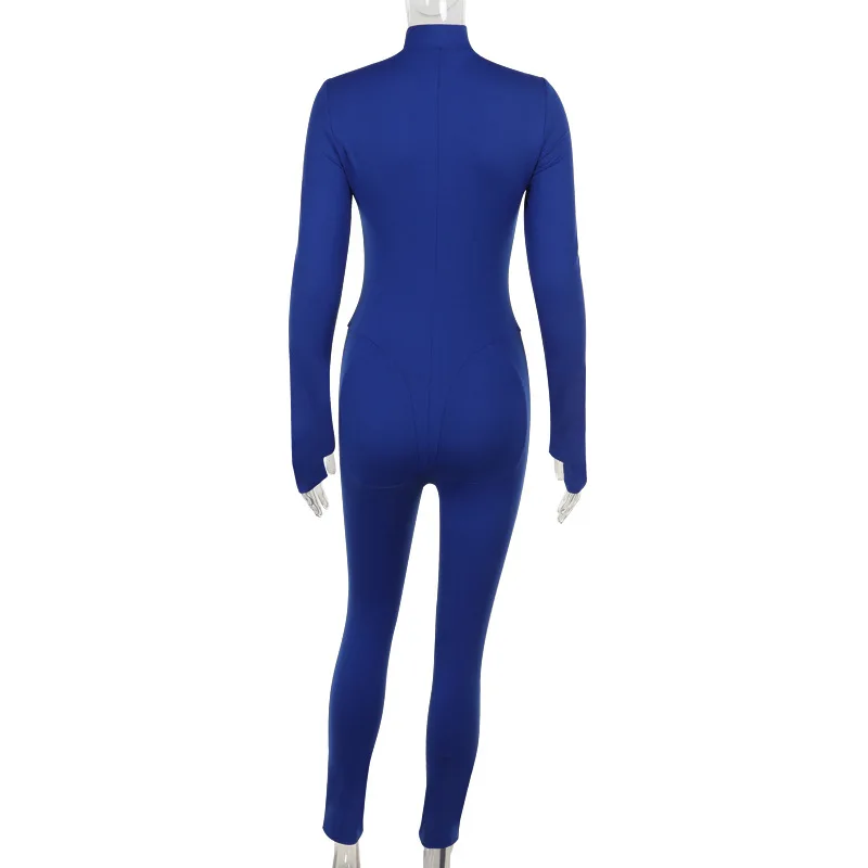 가을 섹시한 Bodycon Playsuit 여성 점프 슈트 오 넥 짧은 소매 지퍼 바디 슈트 여성 우아한 슬림 Playsuits Rompers