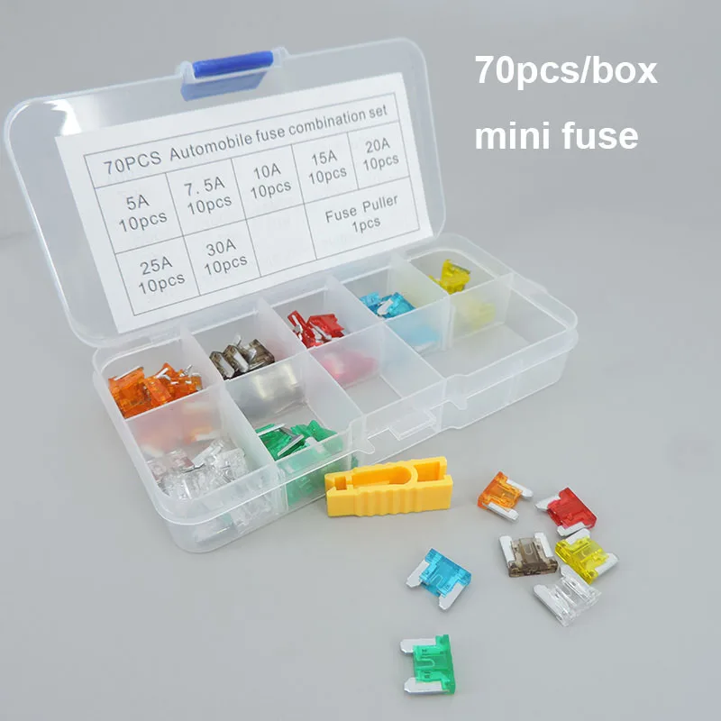 70pcs/box Mini mix Blade 5A 7.5 10 15A 20A 25A 30A Fuses Auto Car Truck Assortment short Fuse Kit for Car Motorcycle Boat Home o