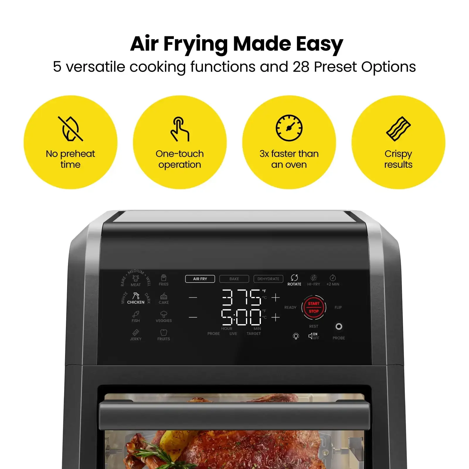 NEW ExacTemp 12 Quart 5-in-1 Air Fryer with Integrated Smart Thermometer, 28 Presets - Black, New