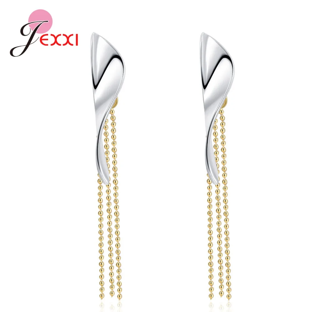 Genuine 925 Sterling Silver Fashion Jewelry Earrings For Women Girls Long Simple Fringe Fine Tassel Earrings Drop Jewelry
